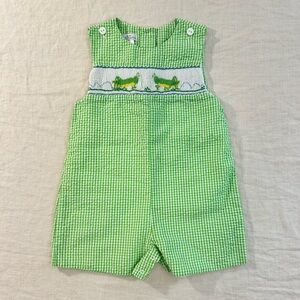 Toddler Boys Petit Ami Smocked Green Gingham Grasshopper Jon Jon Size 18M